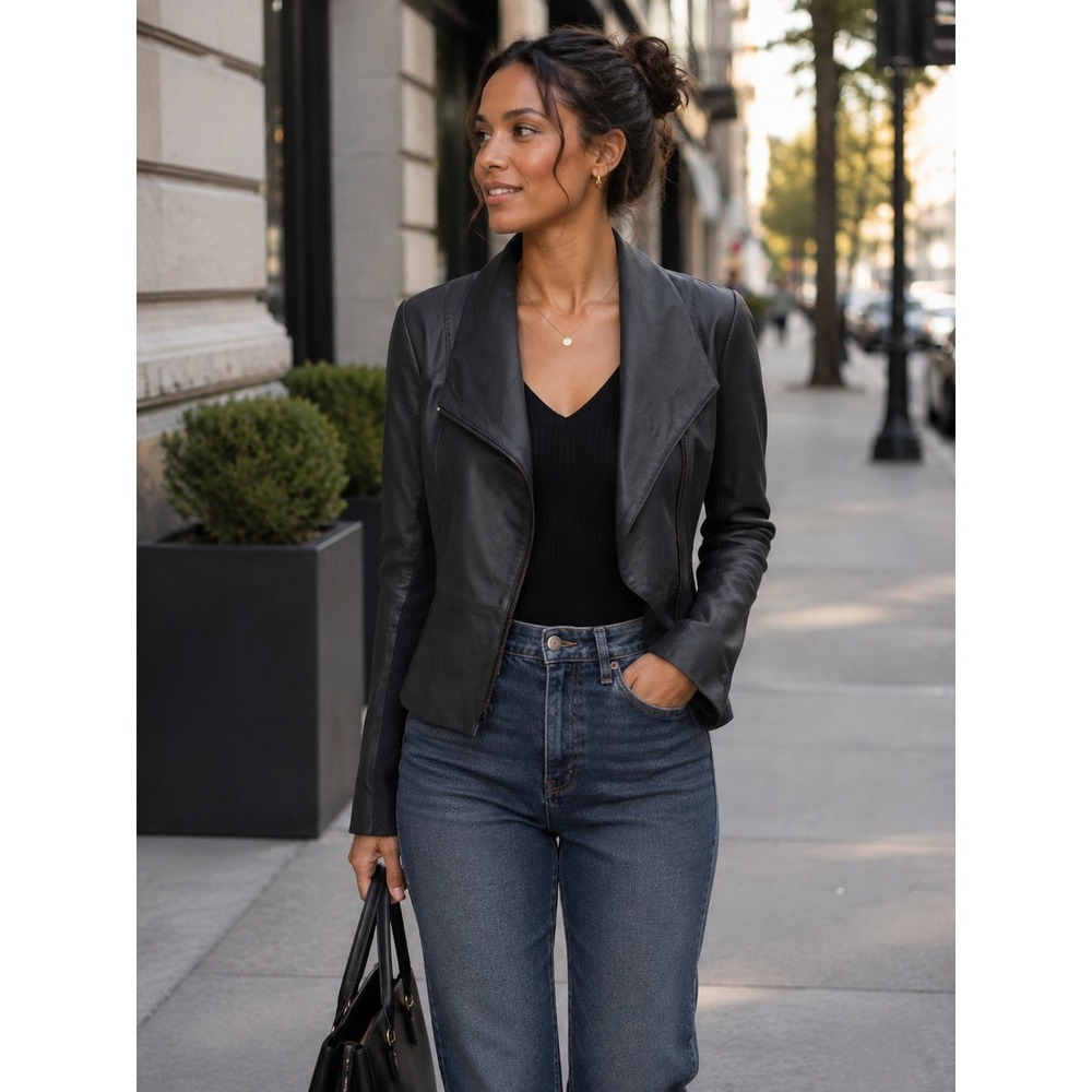 VINCE LEATHER SCUBA MOTO JACKET SIZE S $995 ASH GRAY SIZE MEDIUM